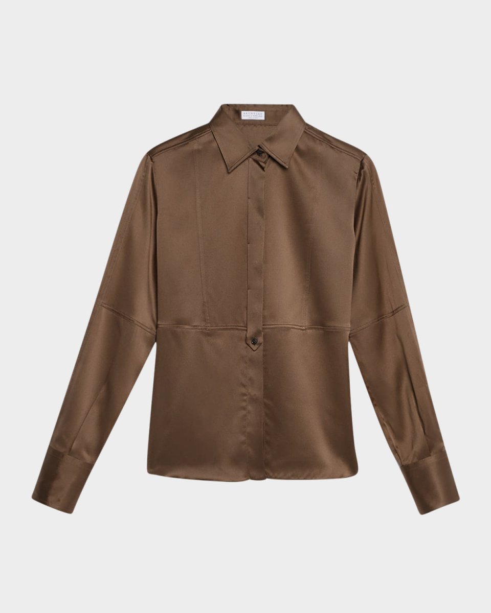 Silk Satin Stretch Blouse with Bib